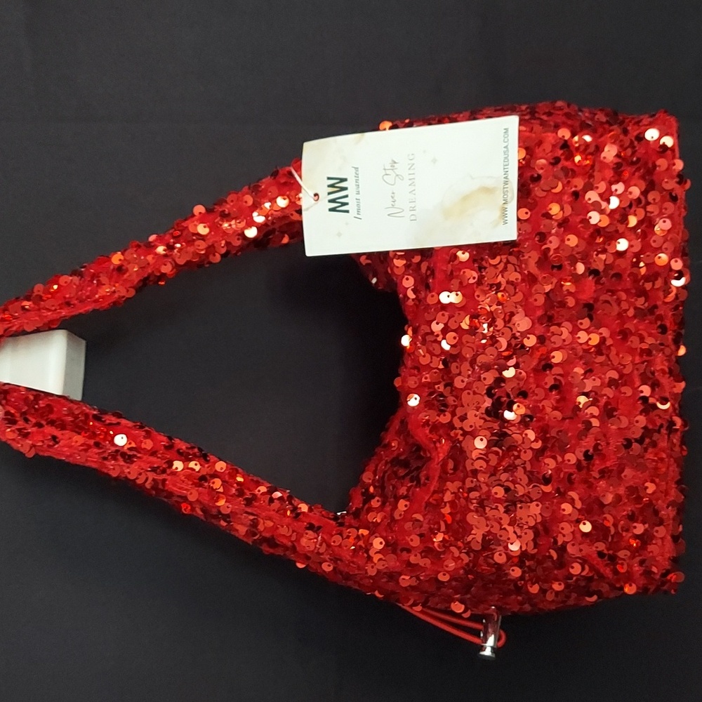MOST WANTED Red Sequin Handbag - Picture 2 of 12